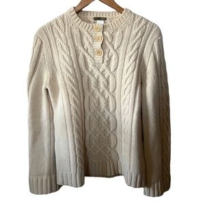 J. Crew Sweater Women's Cream Cable Knit Chunky Fisherman Button Lambswool M